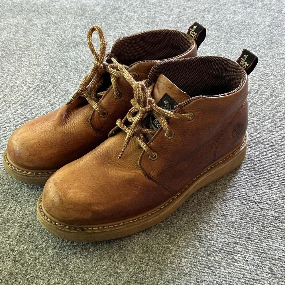 Georgia Boot Boots Mens Size 12M Brown Leather Chukka Wedge Work Slip Resistant